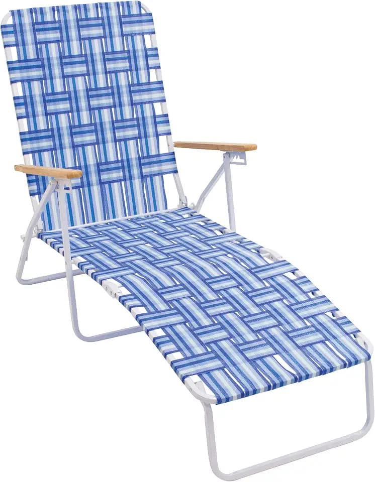 Rio Brands 4-Position Folding Web Chaise Lounge Chair, Blue/White