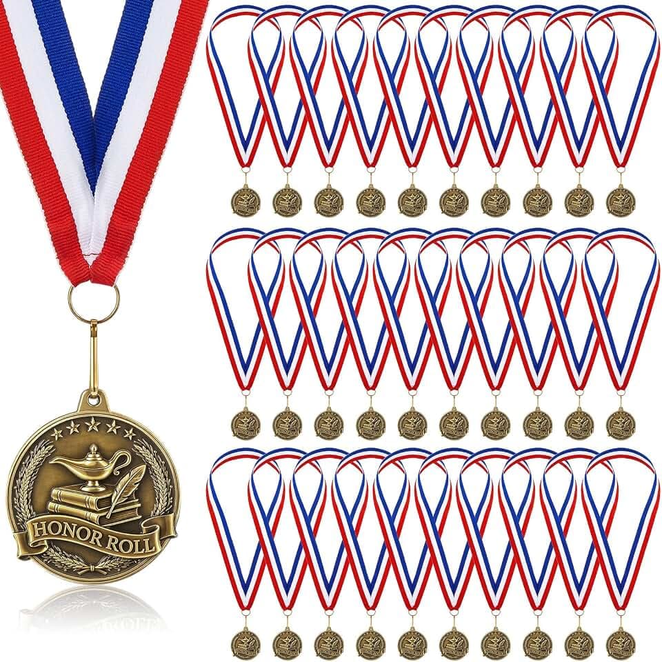 AmazingSpark 12/30/50/100 2" Metal Award Medals Bulk with Neck Ribbon Gold Honor Recognition Winner Medals Trophy Award Prize Gift for Grad Ceremony