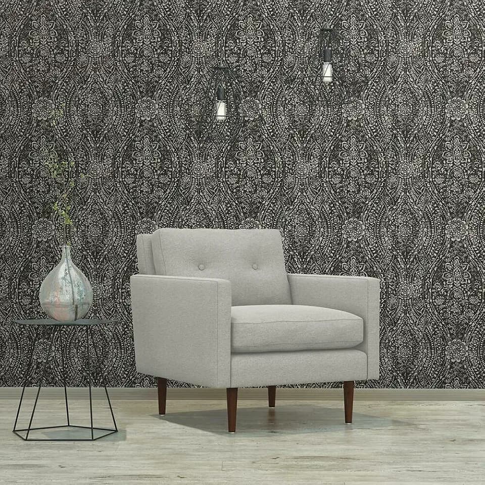 RoomMates Black and Taupe Ornate Ogee Peel and Stick Wallpaper