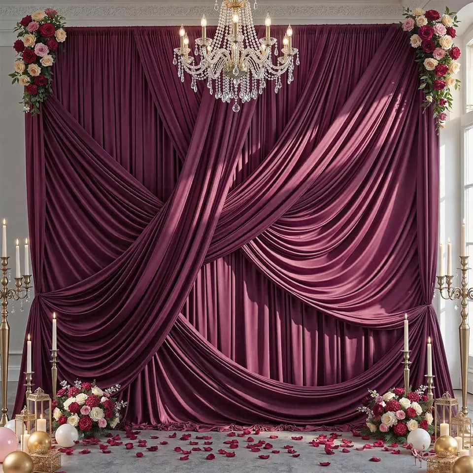 10x12 ft Burgundy Backdrop Curtains for Weddings, Birthdays and Photos