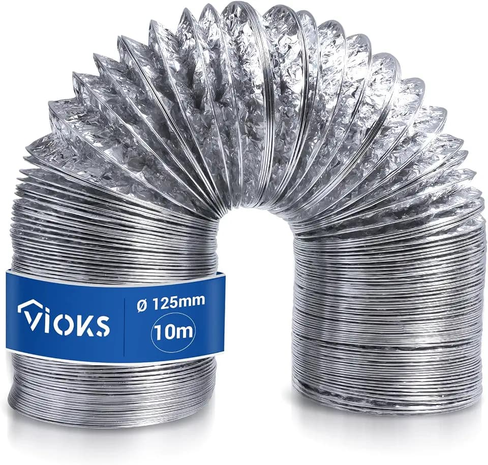 VIOKS 10m Abluftschlauch 125mm Alu Flexrohr für 125erR Luftführungssysteme - Abluftschlauch Klimagerät 10m / Trockner Schlauch/Abluftrohr Dunstabzugshaube/Klima Rohr/Luftschlauch Klimaanlage