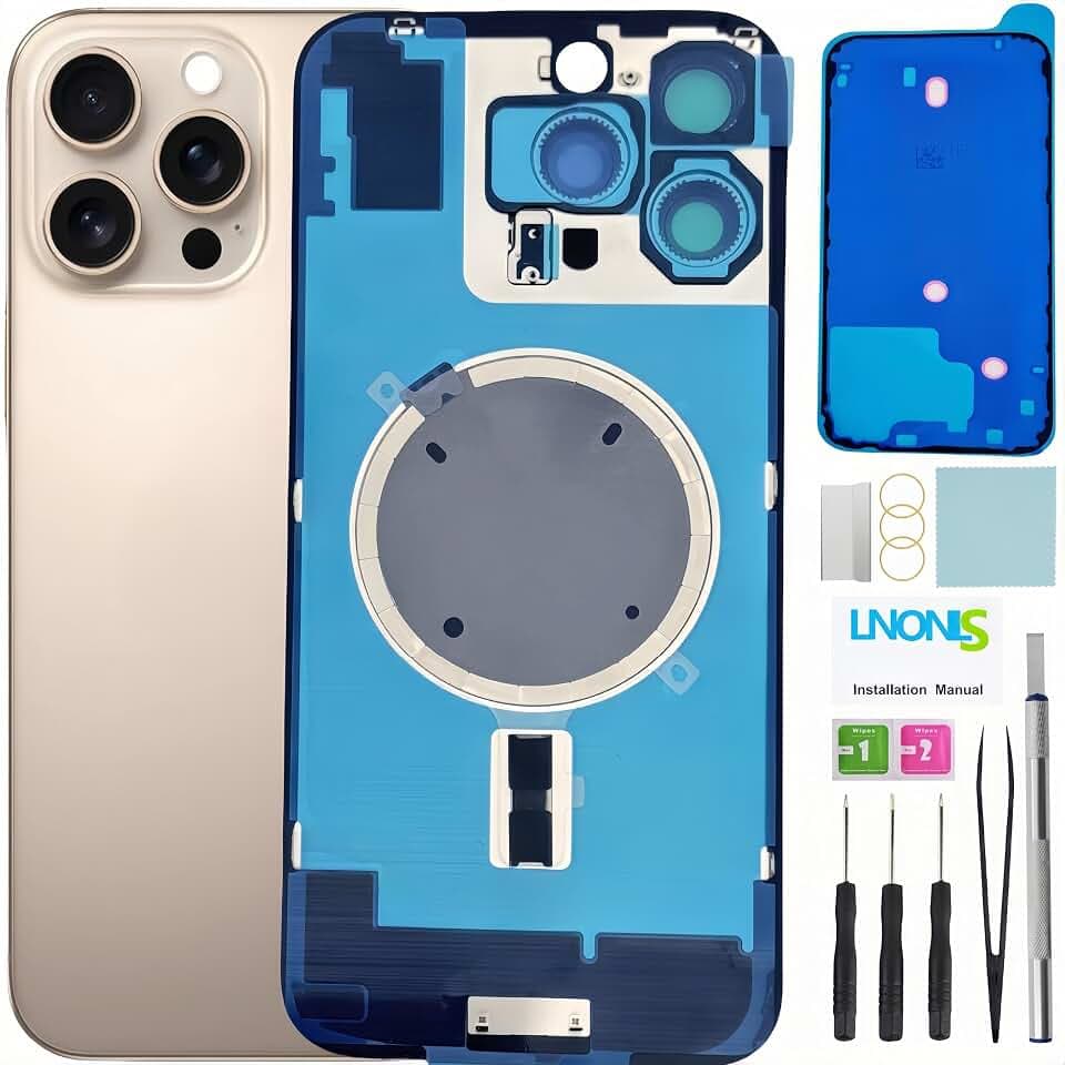 16 Pro Max Back Glass Replacement for iPhone 16 Pro Max Rear Back Cover Glass Waterproof and Camera Lens+Professional Repair Tool Kit (Desert Titanium)