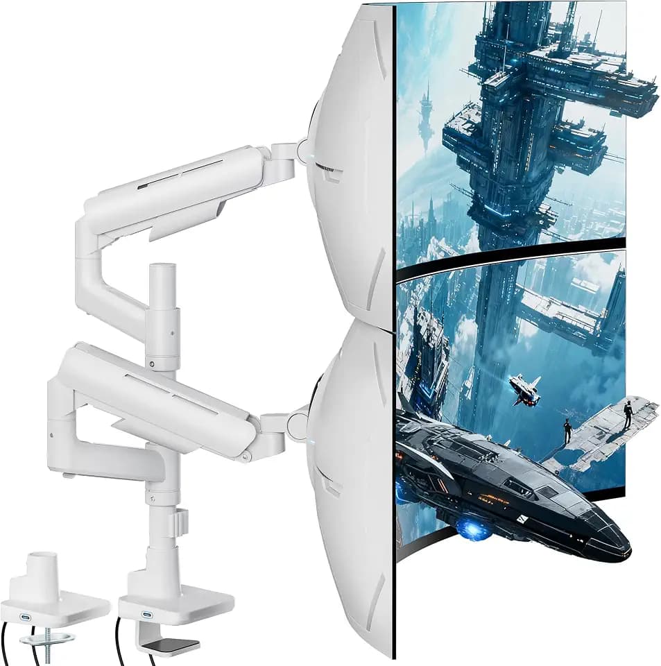 ARES WING Dual Monitor Mount with USB for 17-49 Inch Screen, White