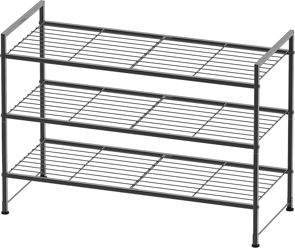 Simple Houseware 3-Tier Stackable Wired Grid Shoe Rack, Black