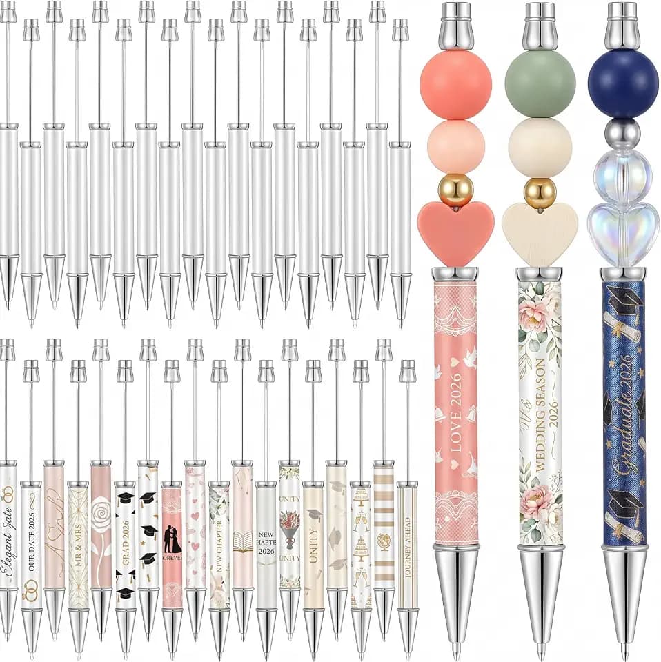 Spakon 36 Pcs Sublimation Beadable Pens Blank Metal Bead DIY Heat Transfer