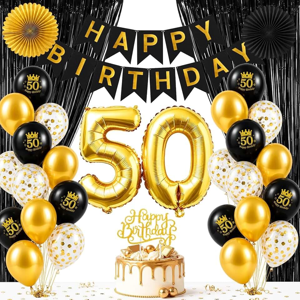 WenmthG 50. Geburtstag Deko für Männer & Frauen - Schwarz Gold 50 Deko