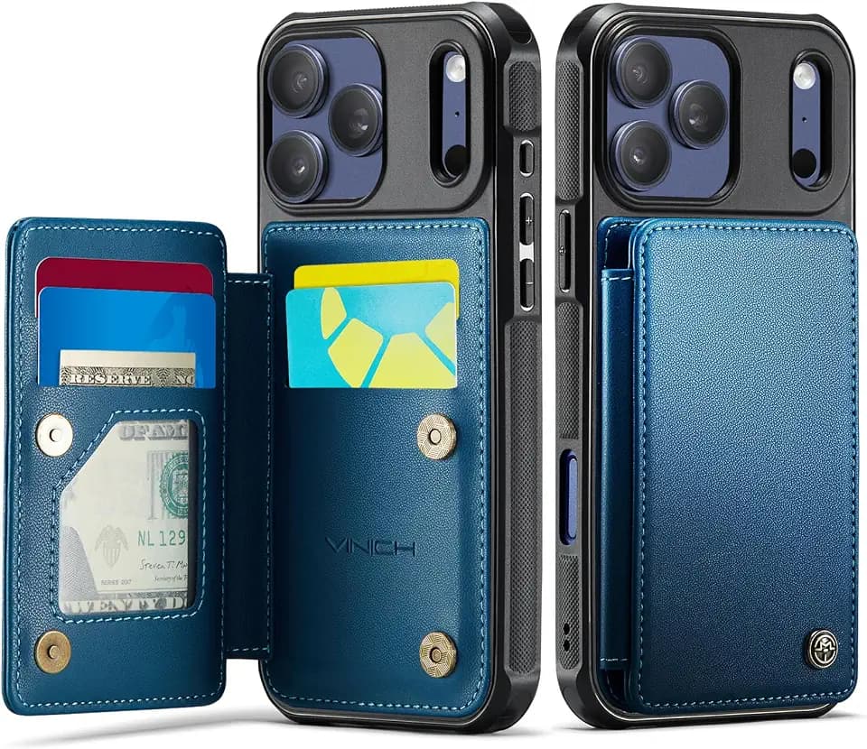 Vinich for iPhone 17 Pro & 18 Pro Wallet Case with Card Holder Blue