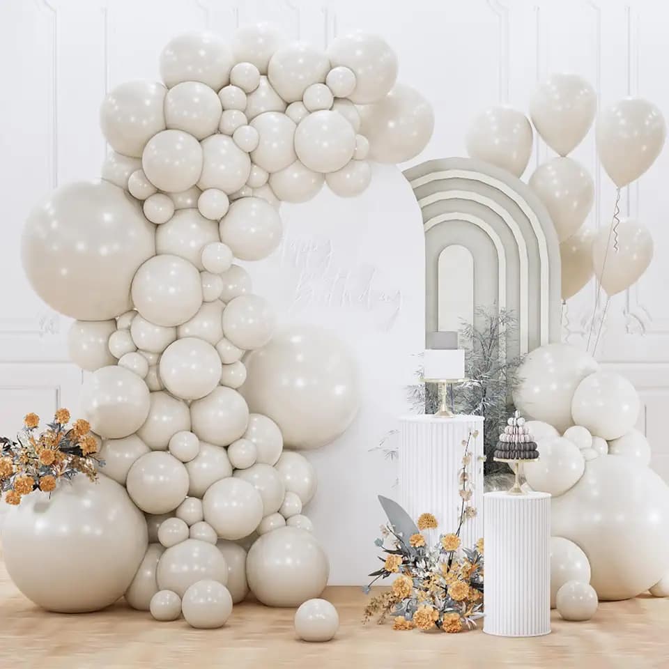 PartyWoo White Sand Balloons 152pcs Different Sizes of 18 12 10 5 Inch Off White Beige Cream Ivory Boho Neutral Balloon Arch Kit Garland for Wedding Baby Shower Birthday Party Decorations White-F12