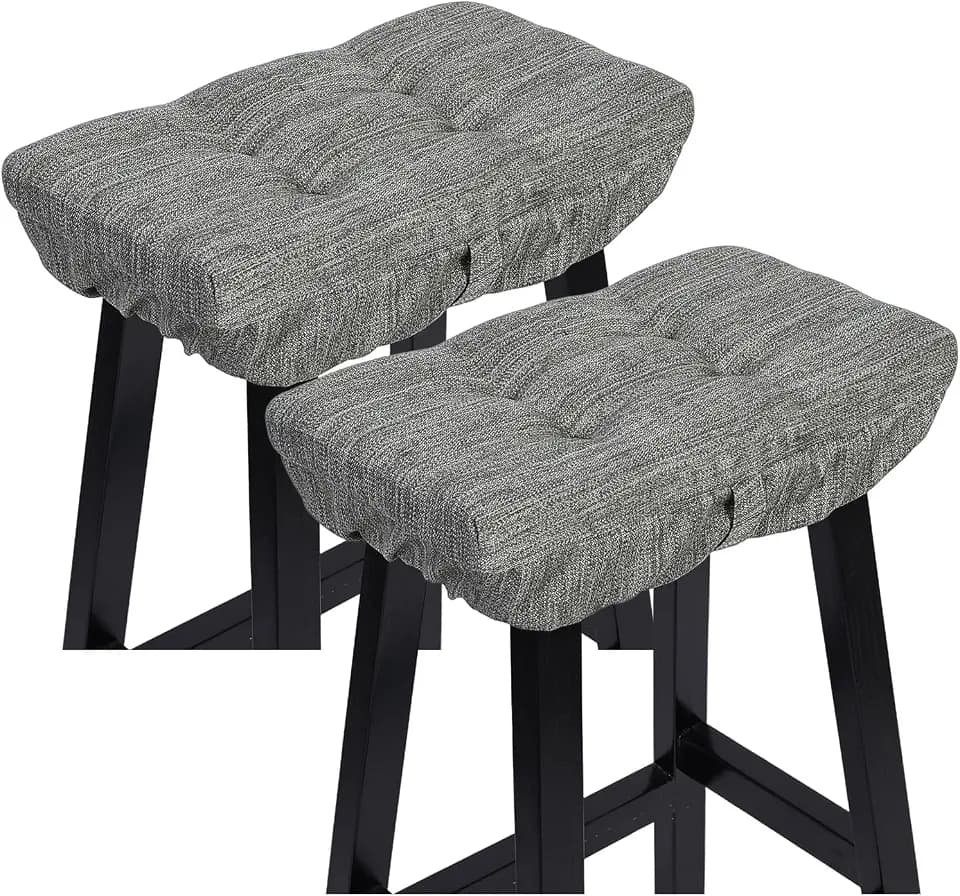 baibu Set of 2 Memory Foam Stool Cushion Rectangular, Dual-Layer Design Bar Stool Cushion Saddle Stool Pad with Ties - 2 Pads Only (Gray, 18x9.5x1.5in)