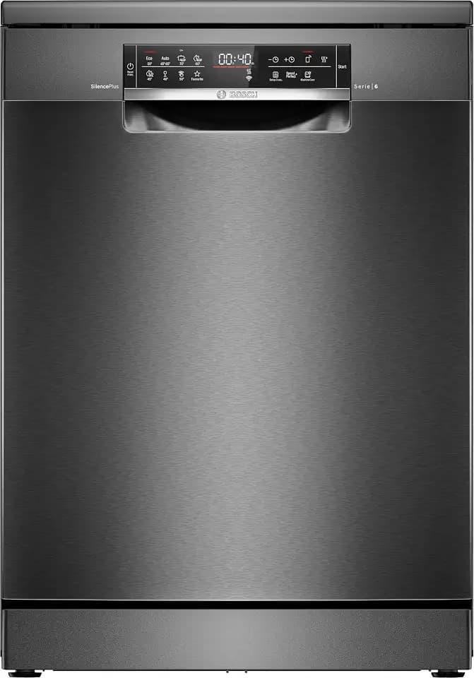 Bosch SMS6ECC12E, Serie 6, Smarter Geschirrspüler Freistehend, 60 cm, Besteckschublade, Spülmaschine Made in Germany, besonders Leise, Extra Trocknen, starke Reinigung, Anti-Fingerprint, Schwarz