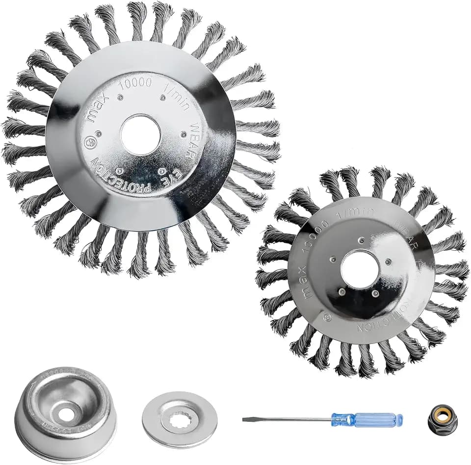 [2-Pack] 6" & 8" Steel Wire Brush Cutter Trimmer Head, Replacement for Stihl, Husqvarna, Ryobi, Echo Weed Eater, Compatible with FS55 FS90 FS110 FS130, Universal Wired Trimmer Blade with Adapter Kits