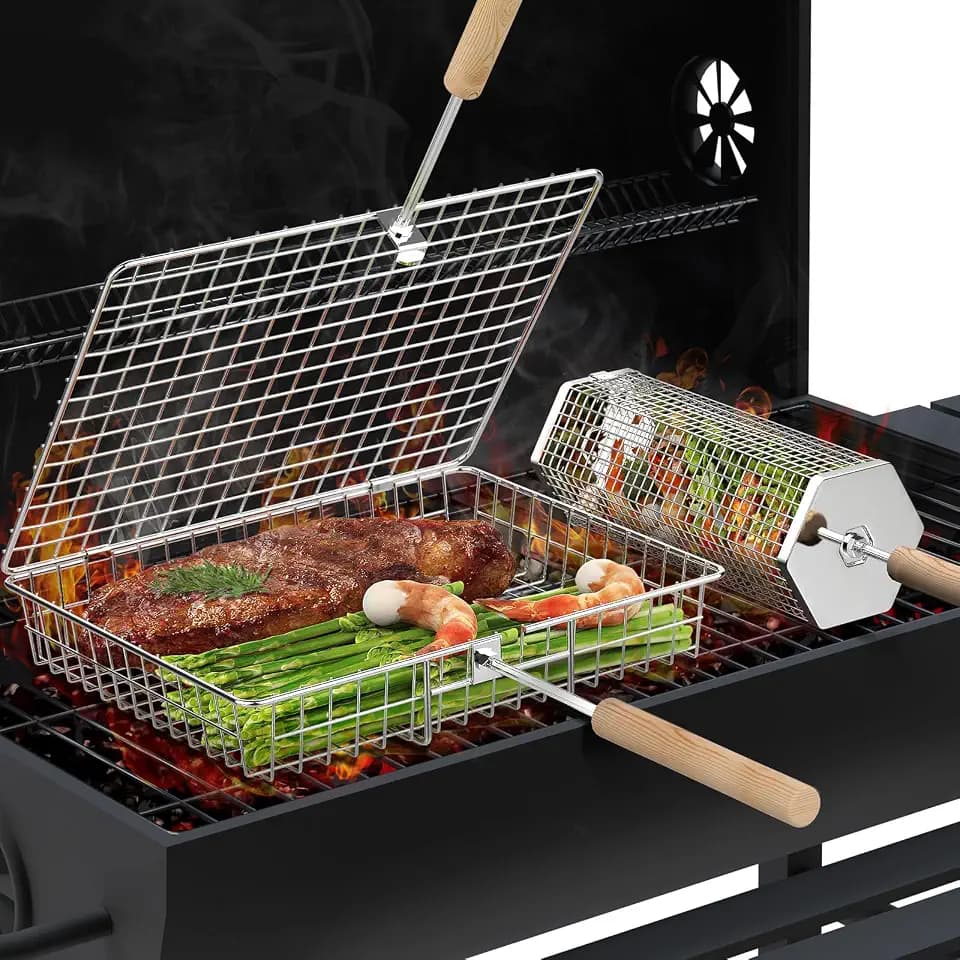 ivtivfu Nestbares Grillkorb-Set, Grill Zubehör, Geschenke für Männer Papa