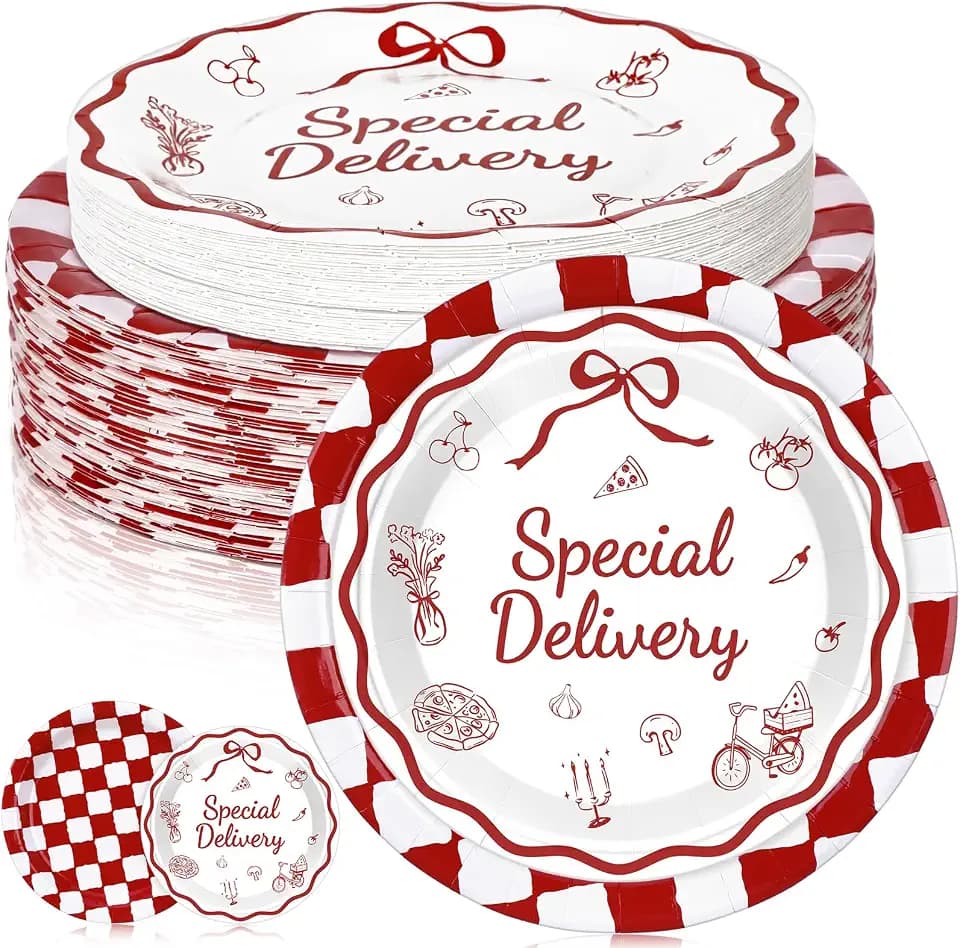 LemonRoad 48Pcs Special Delivery Pizza Baby Shower Plate Pizza Party Supply