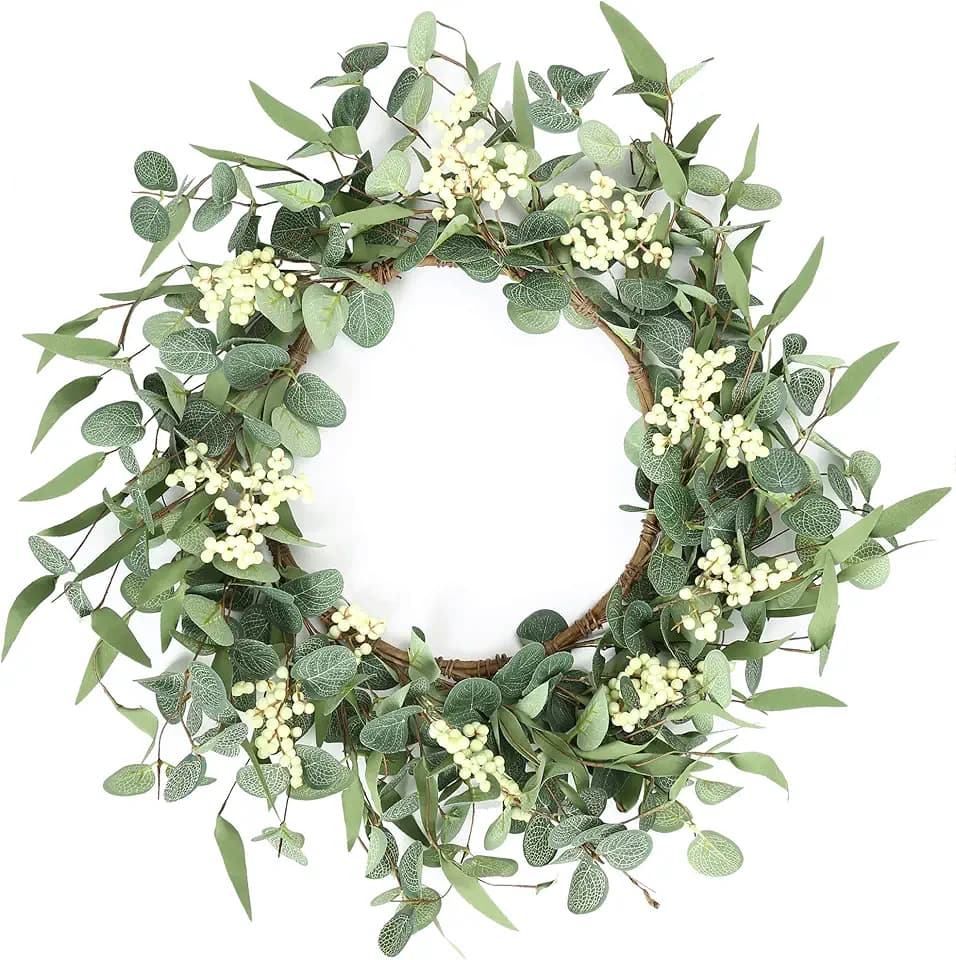 Pinkpum 20'' Eucalyptus Wreath for Front Door Porch Decor, Spring Summer