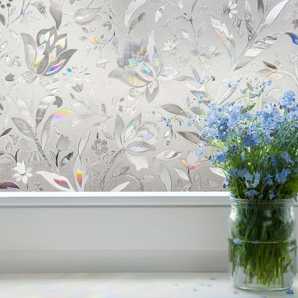 Rainbow Floral Light Effects Window Privacy Film by Artscape - Decorative Rainbow Effect Design, Static Cling, Blocks Views, Not Light, UV Protection, Removable and Repositionable - 17.72 x 72 Inch