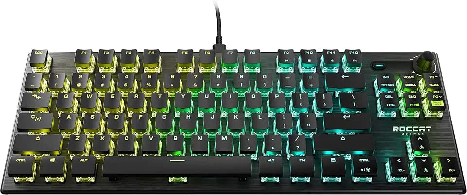ROCCAT Vulcan TKL Pro Tenkeyless Linear Optical Titan Switch PC Gaming Keyboard with Per-key AIMO RGB Lighting, Anodized Aluminum Top Plate, and Detachable USB-C Cable, Black