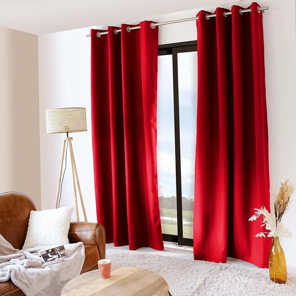 Enjoy Home, Thermo-Verdunkelungsvorhang, mit 8 Ösen aus verchromtem Metall, Durchmesser 4 cm, Polyester, 140 x 240 cm, Thermische Kollektion, waschbar bei 30 °, für alle Räume, Heimtextilien, Rot
