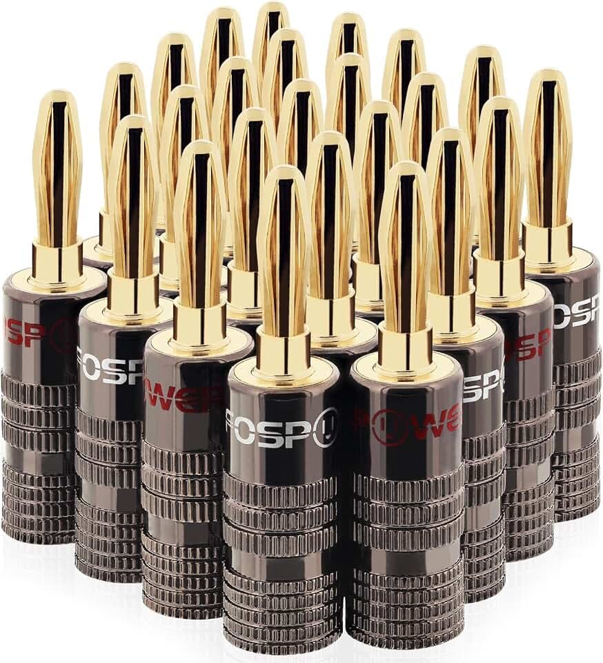 FosPower Banana Plugs 12 Pairs / 24 pcs, Closed Screw 24K Gold Plated Speaker Plug Connectors for Speaker Wire, Wall Plate, Home Theater, Audio/Video Receiver, Amplifiers and Sound Systems