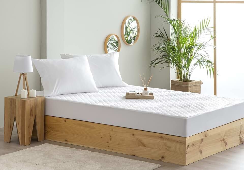Todocama Gepolsterter Matratzenschoner, milbendicht, mit atmungsaktiver und wasserdichter Membran, hygienische Behandlung (Bett 120 x 190/200 cm), weiß