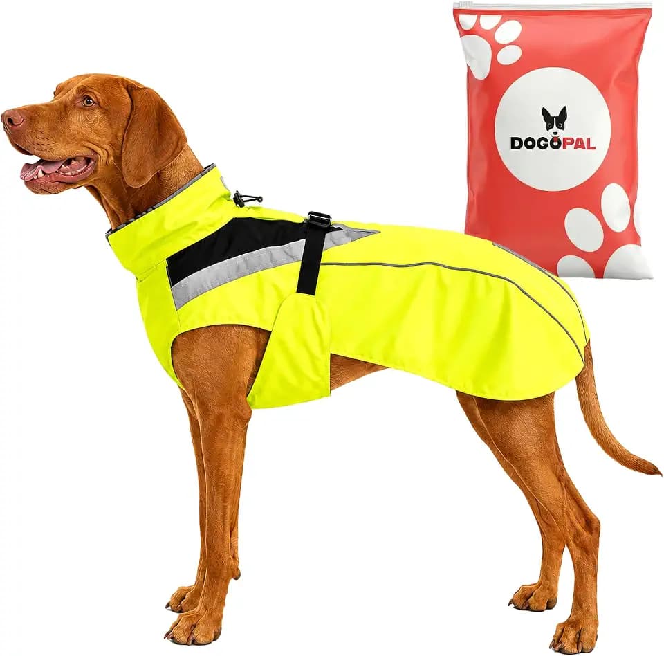 DOGOPAL Regenmantel Hund wasserdicht für kleine & große Hunde - Gelber Hunderegenmantel mit Reflektorstreifen - Wasserdichter Hundemantel, Regenschutz & Regenjacke (Gelb, S)