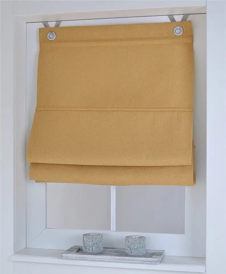 Raffrollo Thermo Ösenrollo Dimout Curry Blickdicht Verdunkelung Breite ca. 60 cm x Höhe ca. 130 cm