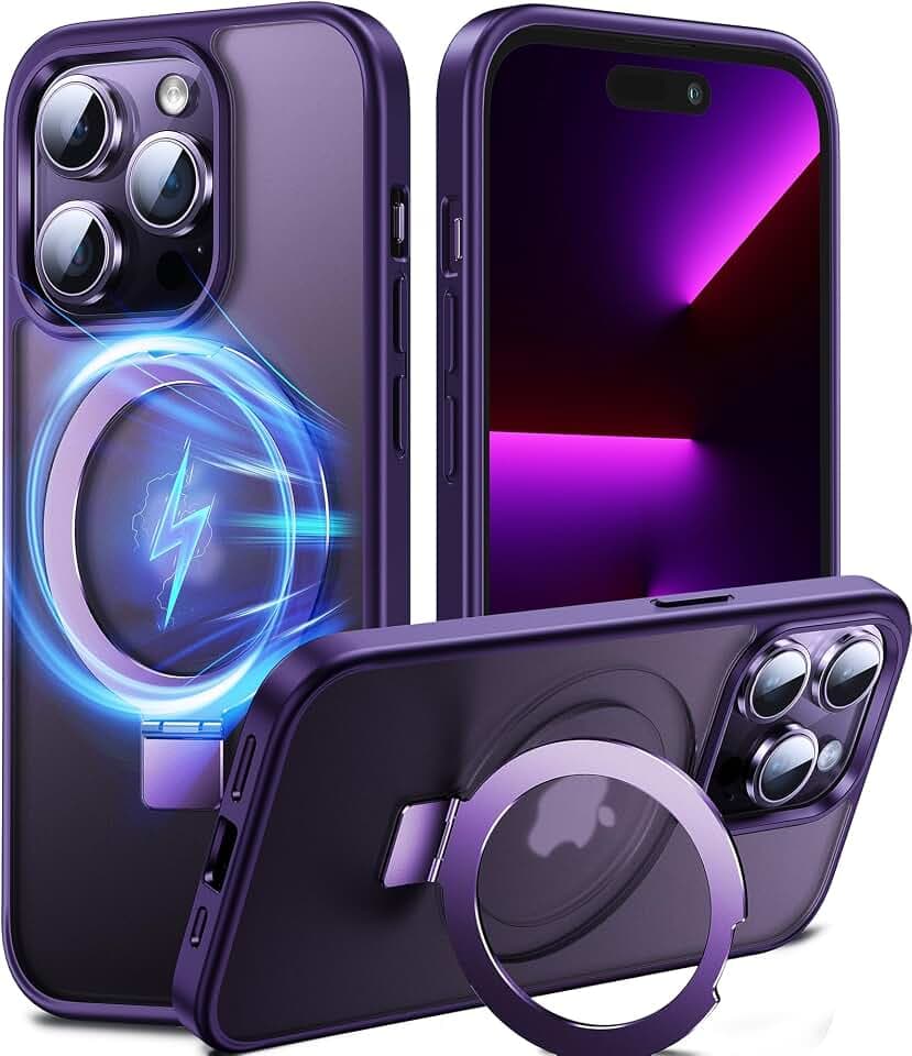 Chicfun 3-in-1 MagStänder für iPhone 14 Pro Hülle für MagSafe [Nr. 1 Magnetkraft+Handlicher Ständer+Militär Stoßfest] Schutzhülle Handyhülle iPhone 14 Pro Phone Case Cover Violett