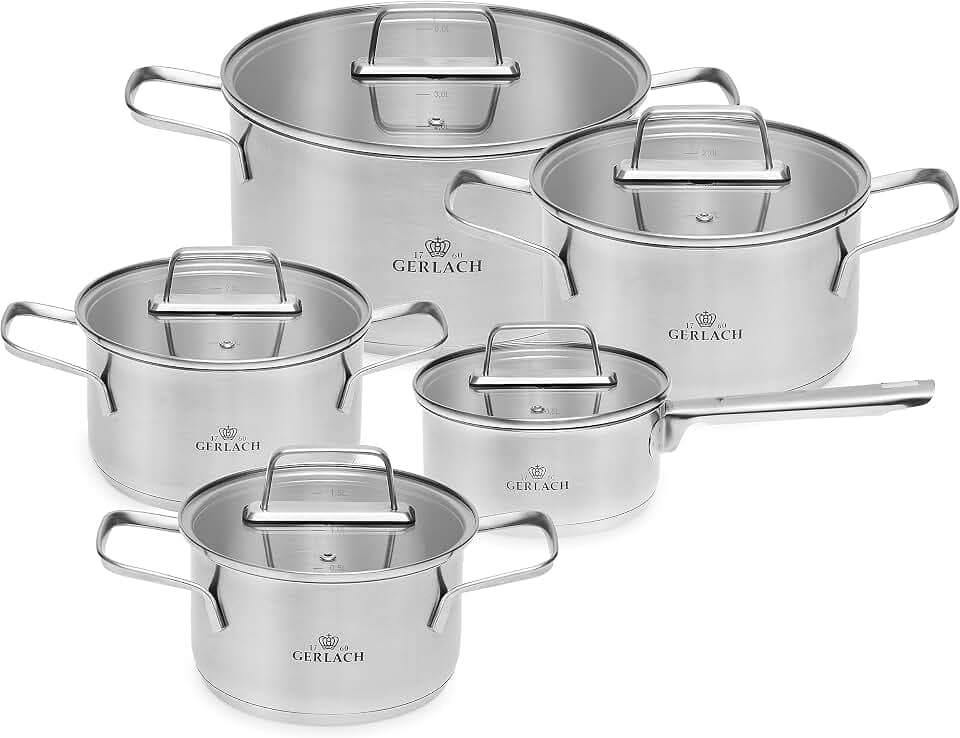 Gerlach AMBIENTE Topf-Set Edelstahl Kochtopf-Set Induktion Induktionstöpfe-Set Töpfe-Set Induktionsgeeignet Kochgeschirr 5 Stück, Silber