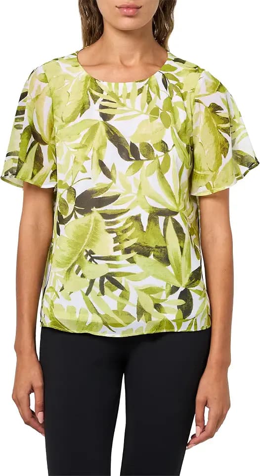Kasper Women's Jewel Neck Blouse W Flared Elbow Sleeves