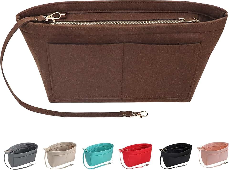 Filz Handtasche Organizer Geldbörse Organizer Filz Insert Bag Organizer Multi Pockets Einkaufstasche in Tasche für Frauen (Mittel,Kaffee)