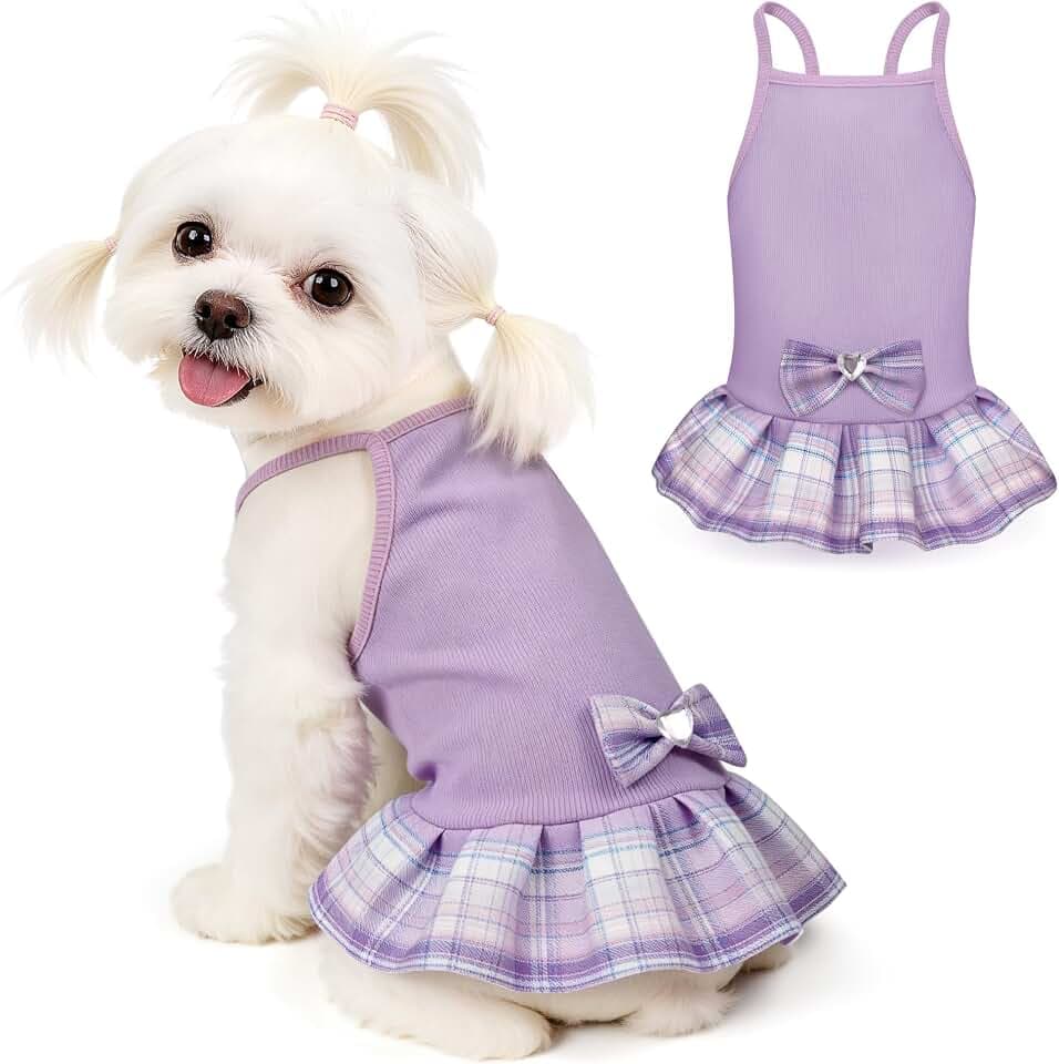 YUDODO Pet Dog Dress for Small Dogs Girl, Pet Clothes with Bowtie