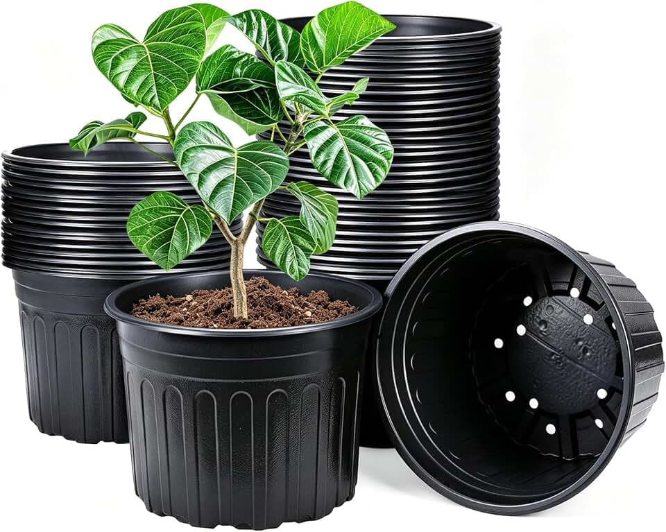 HECTOLIFE 50-Pack 5 Gallon Black Flexible Flower Plant Nursery Pots