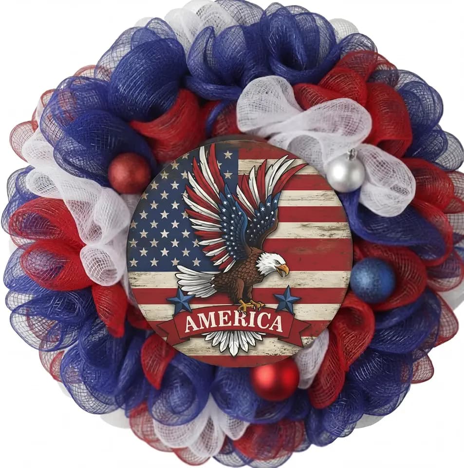 13.78 Inch Door Wreath Decor for Front Door, American
