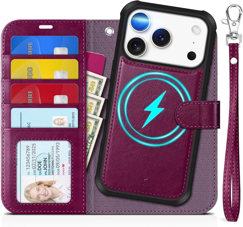 TUCCH Detachable Wallet Case for iPhone 18 Pro/17 Pro (6.3"), Plum Purple