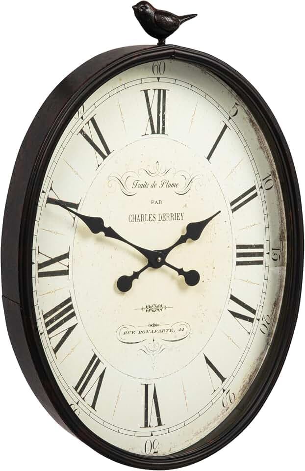 Creative Co-Op Oval Metal Wall Clock with Bird