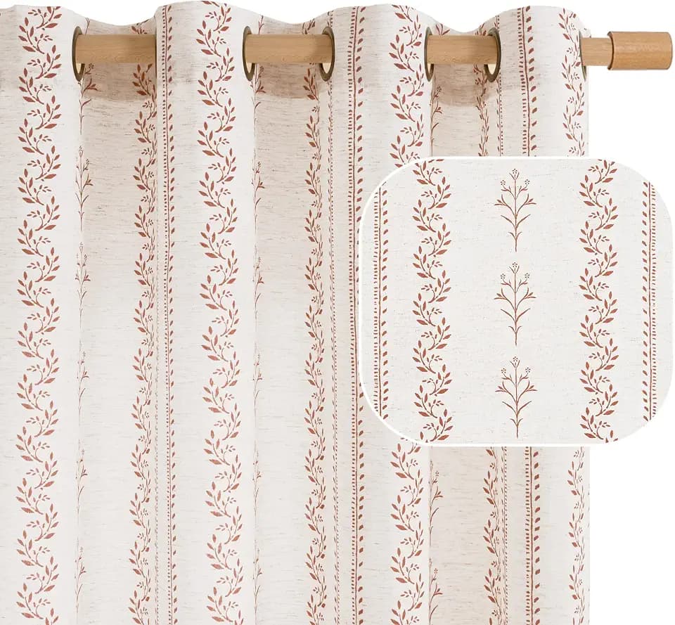 BGment Short Terracotta Boho Linen Curtains 54 Inches Long - 2 Panels