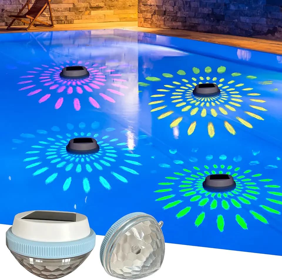 2er Set Solar Schwimmende Teichleuchte – IP67 Wasserdichte LED Unterwasser Lampe mit 7 Farbwechsel Modi, Solar Pool Licht für Garten, Whirlpool, Bad, Spa & Party Dekoration