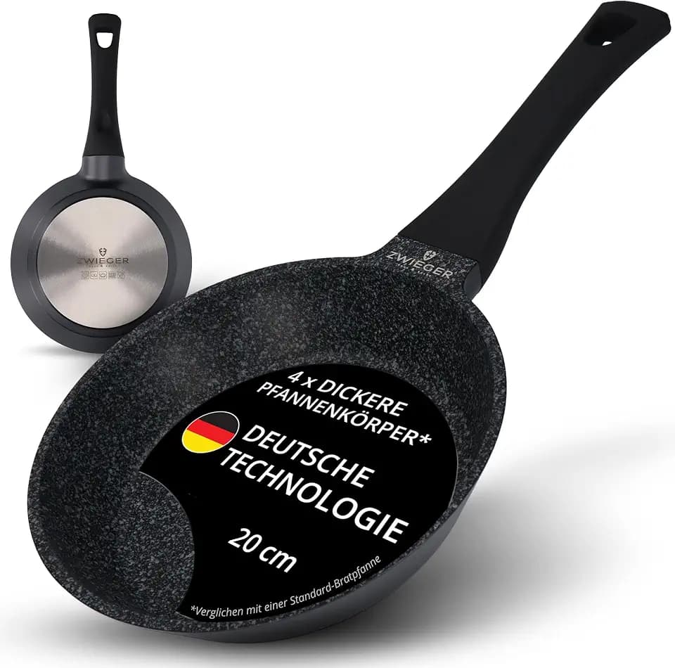ZWIEGER Hochwertige kleine Pfanne 20cm Induktion, Bratpfanne 20 cm, Aluguss