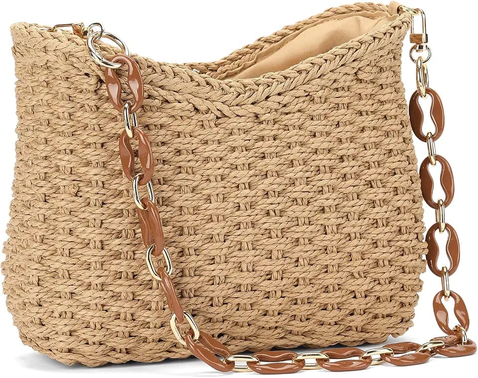 RNIEGA Straw Summer Purses for Women Cute Woven Beach Shoulder Bag for Vacation Small Size Compact Daily Handbag
