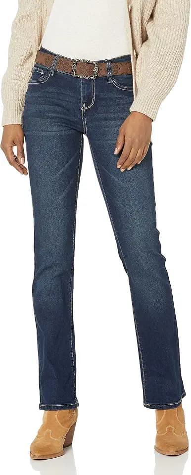 WallFlower Legendary Slim Belted Bootcut Jeans for Women, Sizes 0 to 24