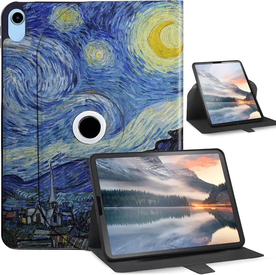 for Apple iPad 10th Generation 10.9 Inch Case - Soft TPU Back Shell with 360 Rotating Stand, Multi-Angle Viewing, Auto Sleep/Wake for iPad Case 10th Gen 2022 10.9", Starry Night