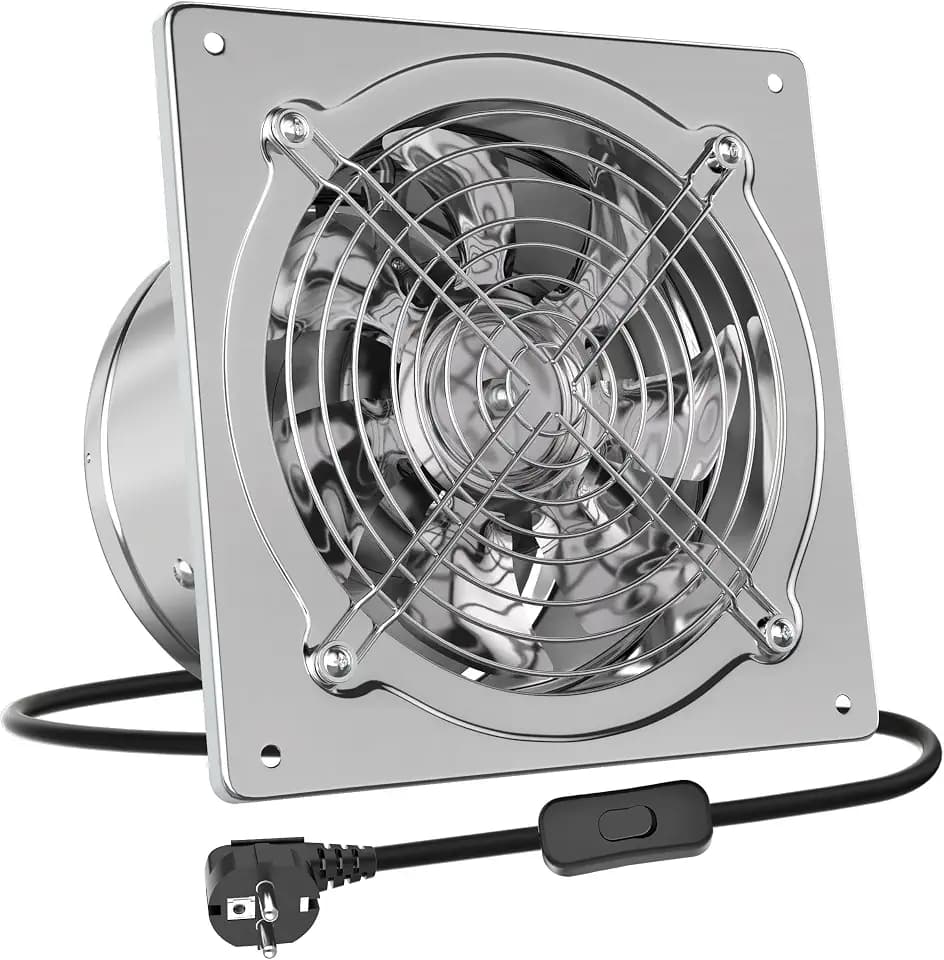 HG Power Abluftventilator 200 mm, Badlüfter 980 m³/h mit Rücklaufklappe Leistungsstarke Metall Wandventilator mit EU-Stecker für Küche Badezimmer Werkstatt Garage Untergeschoss, Silber
