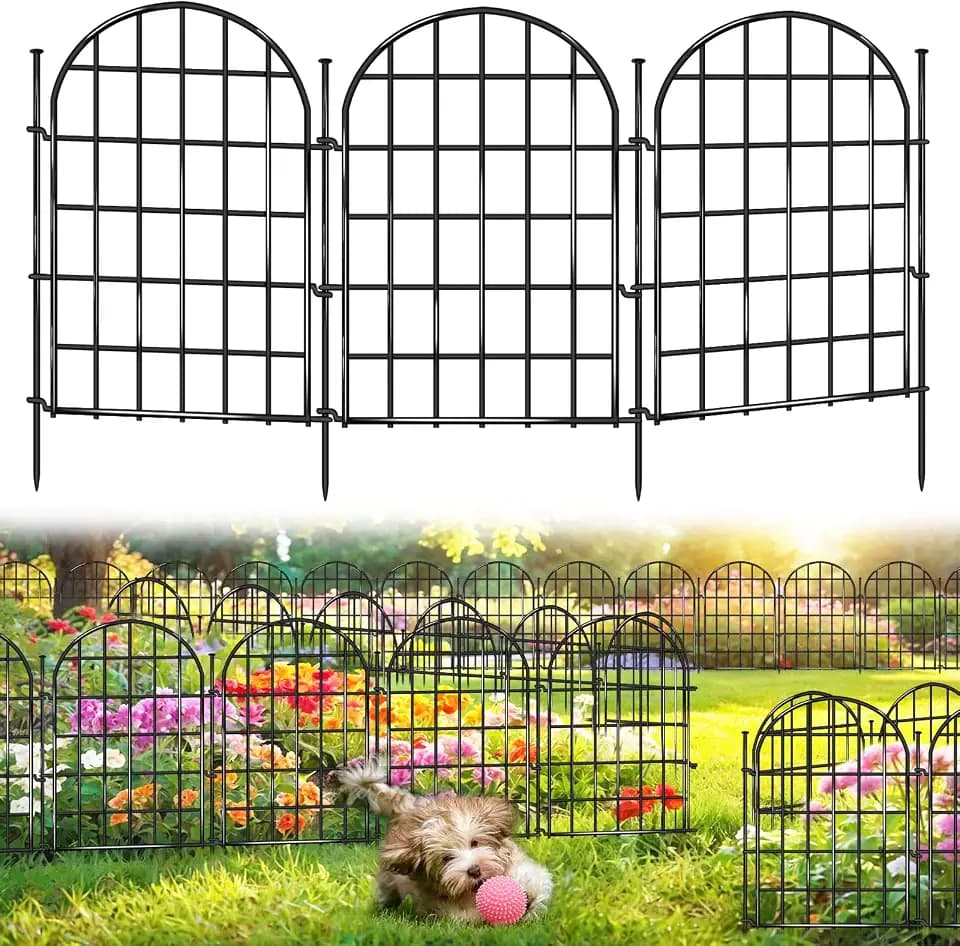 12 Panels Garden Fence, 13.8 ft(L) x 17 in(H) Arched No Dig Fence, Decorative Animal Barrier Fencing with Ground Stake, Rustproof Metal Garden Edging Border for Dog, Rabbit, Outdoor Yard Patio Decor