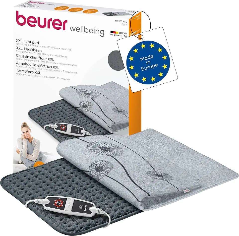 Beurer HK 125 Heizkissen (XXL-Format, mit 6 Temperaturstufen, Abschaltautomatik und LED-Schalter, maschinenwaschbar), grau, 1 Stück (1er Pack), 60 x 40 cm