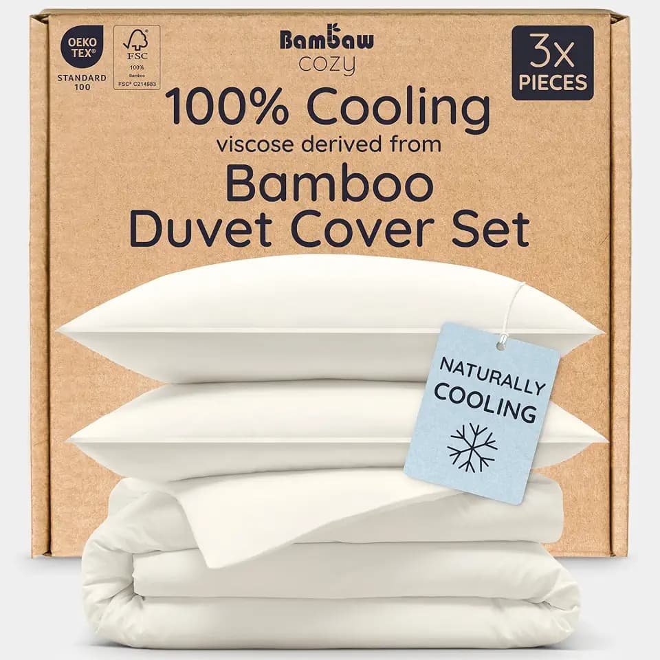Bambaw Queen Duvet Cover Set 3pcs 100% Viscose Derived from Bamboo, Cooling, Super Soft, Breathable, No Comforter (Ivory)