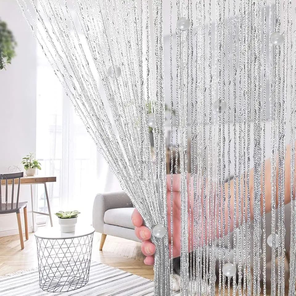 ElevaPulse Fadenvorhang Balkontür Insektenschutz - Weißer Perlenstreifenvorhang 100x200cm, Fliegengitter Türvorhang mit Stangendurchzug für Raumteiler und Dekoration
