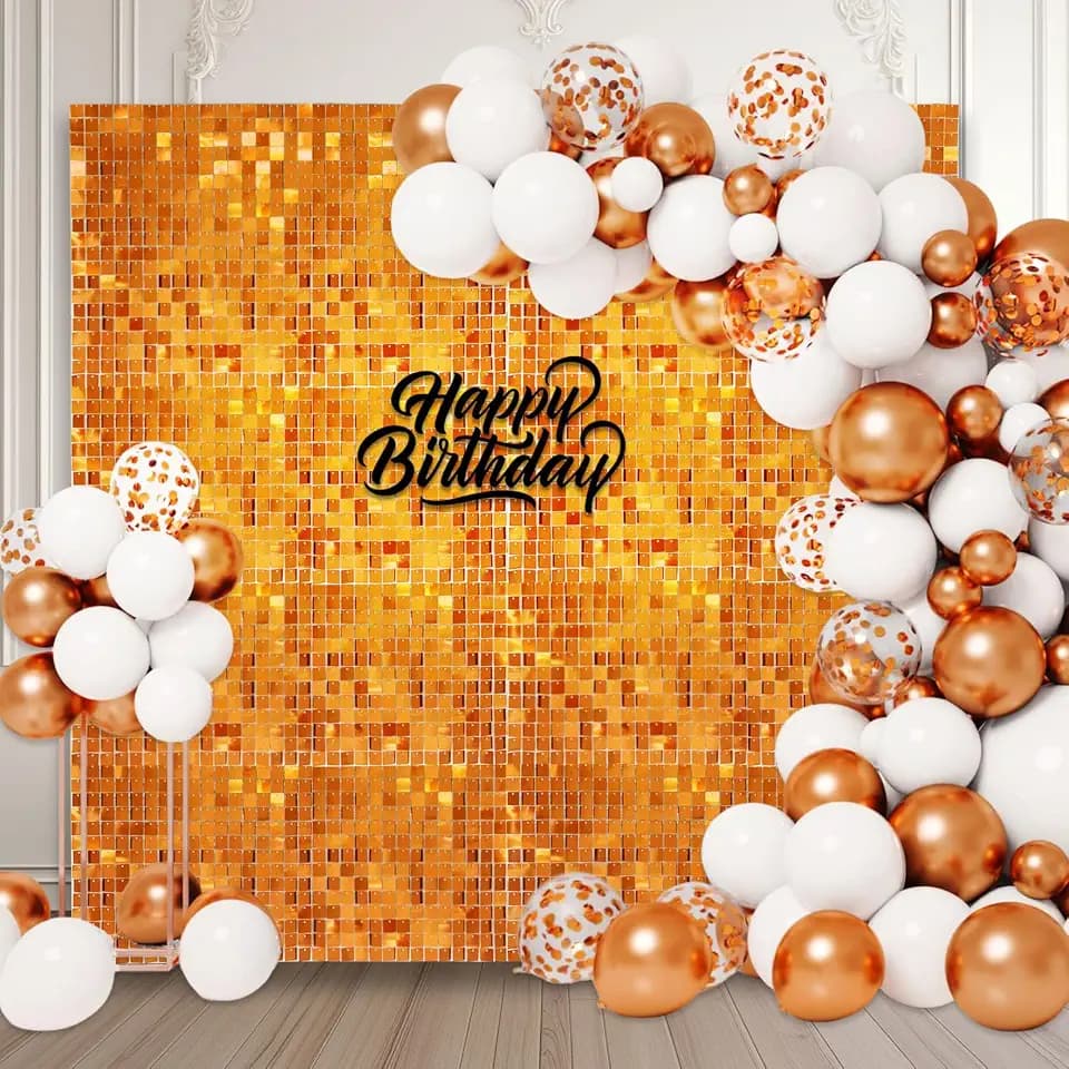 48 PCS Orange Shimmer Wall Backdrop, Square Sequin Photo Backdrops Panel, Glitter Wall Background for Birthdays, Weddings, Halloween, Engagements, Disco Bachelorette Party Decoration (6FTx8FT)