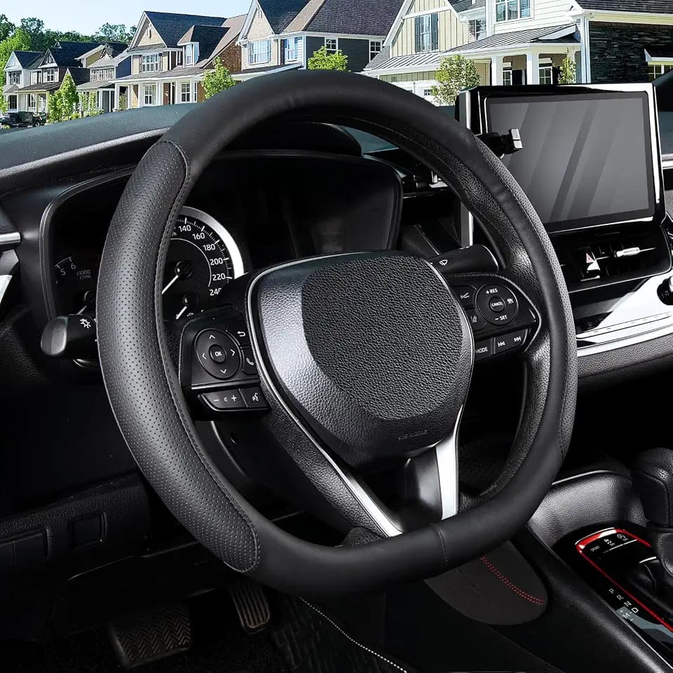 SEG Direct D Shaped Steering Wheel Cover 14.5-15 inch, Black