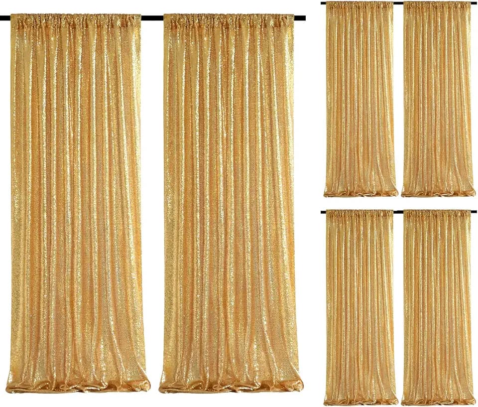 Gold Sequin Backdrop Curtains 2ftx8ft Glitter Party Backdrop 6 Pieces Sparkly Fabric Curtains for Wedding Stage Background Decorations Christmas Party Decoration