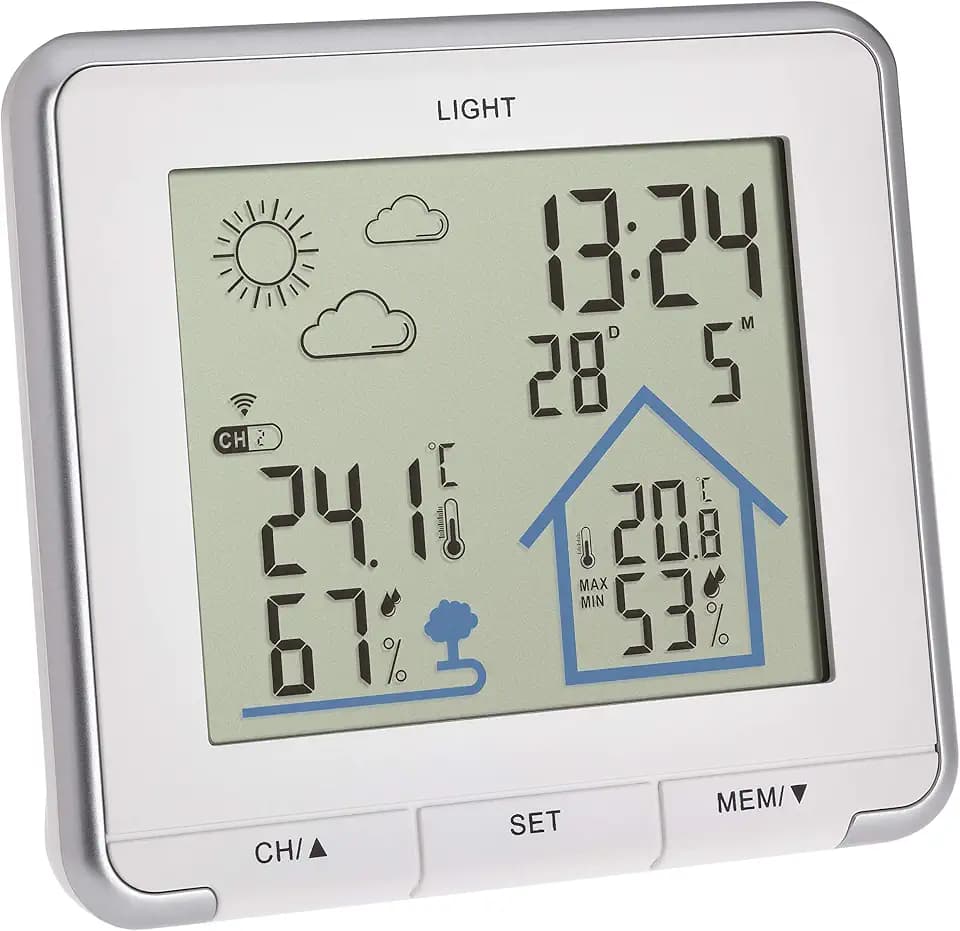 TFA Dostmann Wetterstation Funk Life, digitale Funkwetterstation innen und außen, 35.1153, mit Luftfeuchtigkeit, Temperatur messen, inkl Hintergrundbeleuchtung, Wettersymbole, Quadratisch, weiß