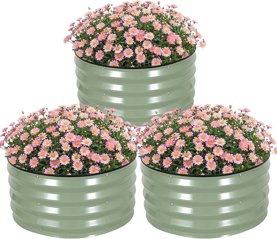 3-Pack Round Raised Garden Bed Outdoor 2x2x1ft Planter Box, PeaGreen